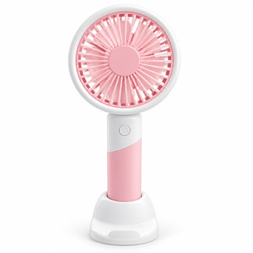 Rechargeable Handheld Fan with Stand – Pink & White