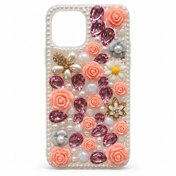 iPhone 12 Pro Max embellished case – Peach Roses