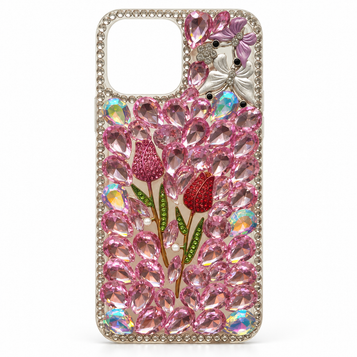 iPhone 12 Pro Max embellished case – Pink Tulips