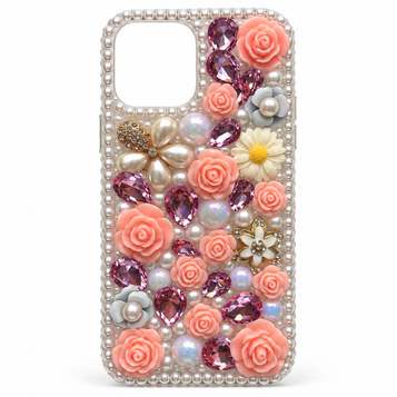 iPhone 12 Pro Embellished Case – Peach Roses
