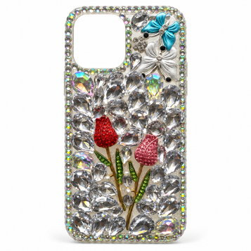 iPhone 12 Pro Embellished Case – Silver Tulips