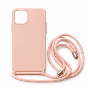 Blush pink iPhone 13 case with matching cord strap