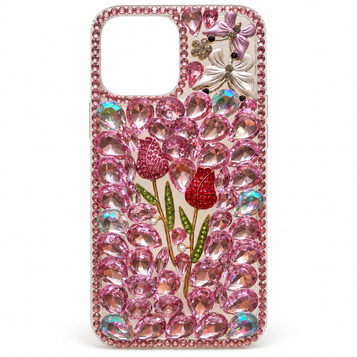 iPhone 13 Pro Max embellished case — Pink Tulips
