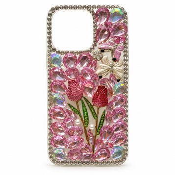 iPhone 13 Pro embellished case – Pink Tulips