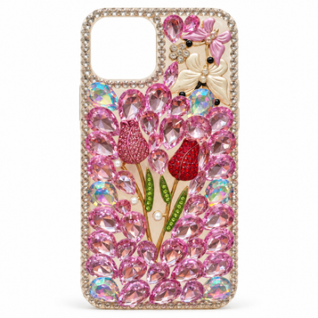 iPhone 14 Embellished Case – Pink Tulips