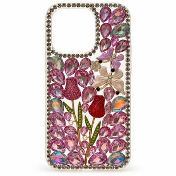 iPhone 15 Pro Pink Tulip & Butterfly Jewel Case