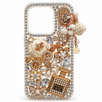 iPhone 15 Pro Gold Charm & Pearl Case