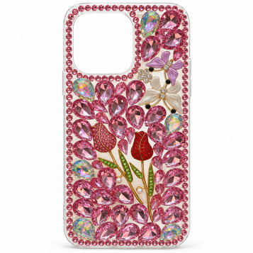 iPhone 15 Pro Max Pink Tulip & Butterfly Jewel Case