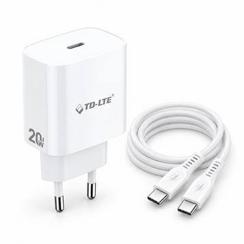 20W USB-C Charger with USB-C to USB-C Cable — white-background product photo