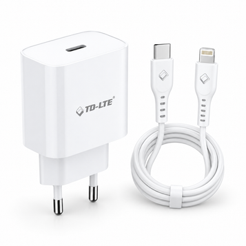 20W USB-C Charger with USB-C to Lightning Cable — white-background product photo