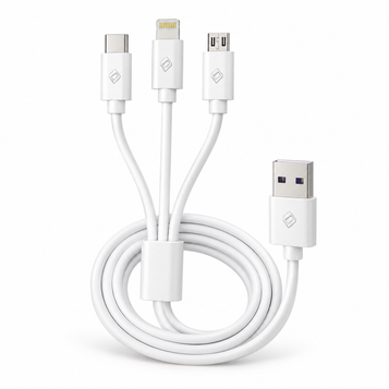 TD-LTE 3-in-1 Charging Cable – Lightning, USB-C & Micro USB — white-background product photo
