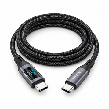 TD-LTE USB-C to USB-C Cable with Current Display – 1.2m, 60W — white-background product photo