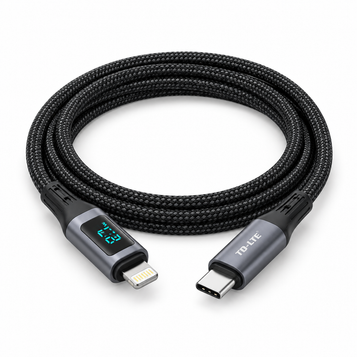 TD-LTE USB-C to Lightning Cable with Current Display – 1.2m, 27W — white-background product photo