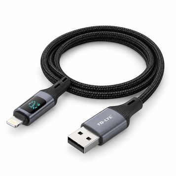 TD-LTE USB-A to Lightning Cable with Current Display – 1.2m, 12W — white-background product photo