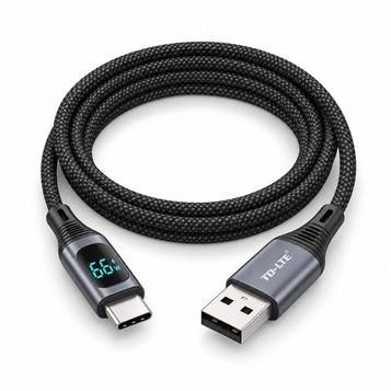TD-LTE TD-CA110 USB-A to USB-C Cable with Current Display – 1.2m — white-background product photo